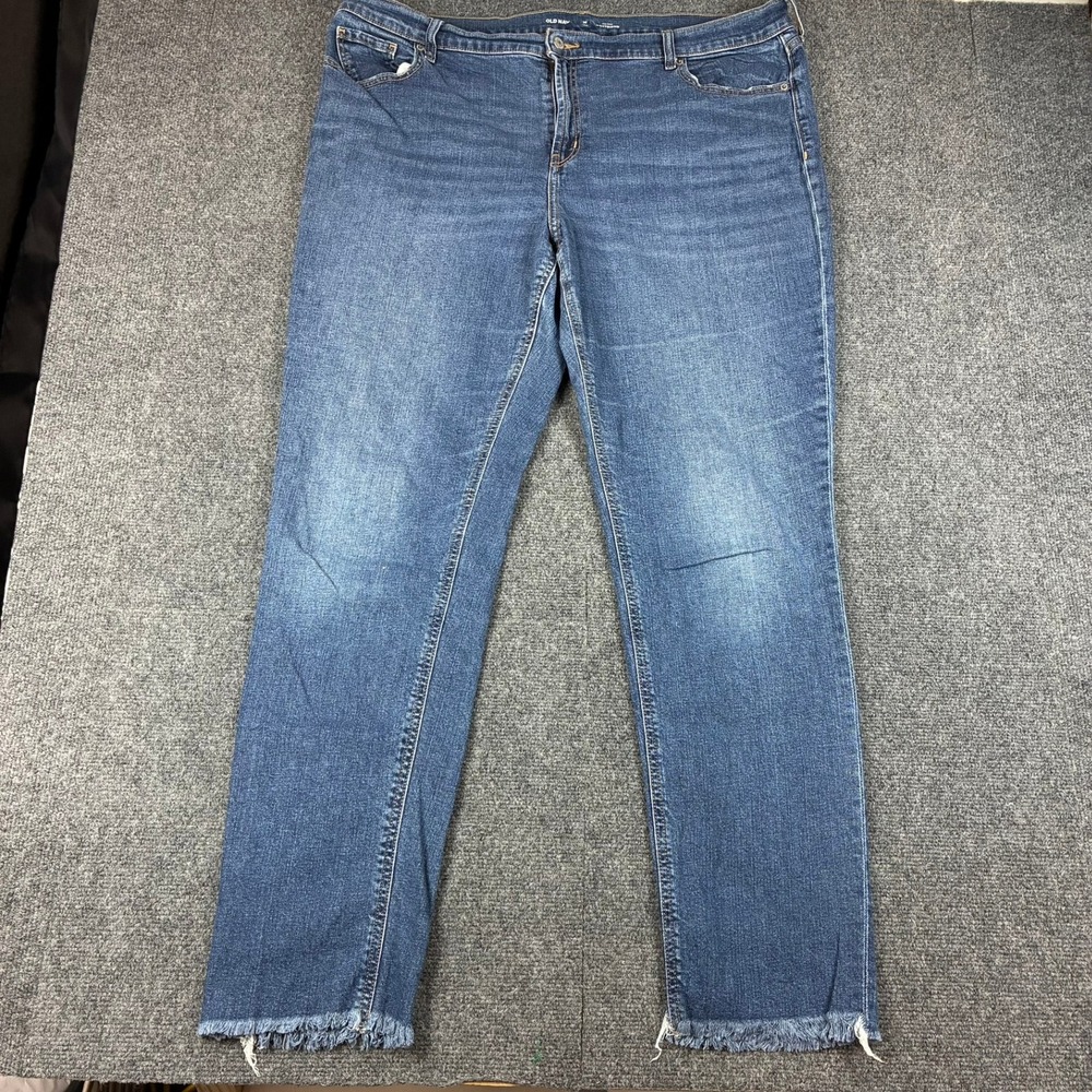 Old Navy Mid-Rise Boyfriend Jeans Blue Denim Raw Hem Tall Size 18 Tall